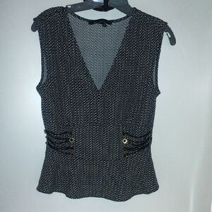 White House Black Market V-Neck Black and White Blouse